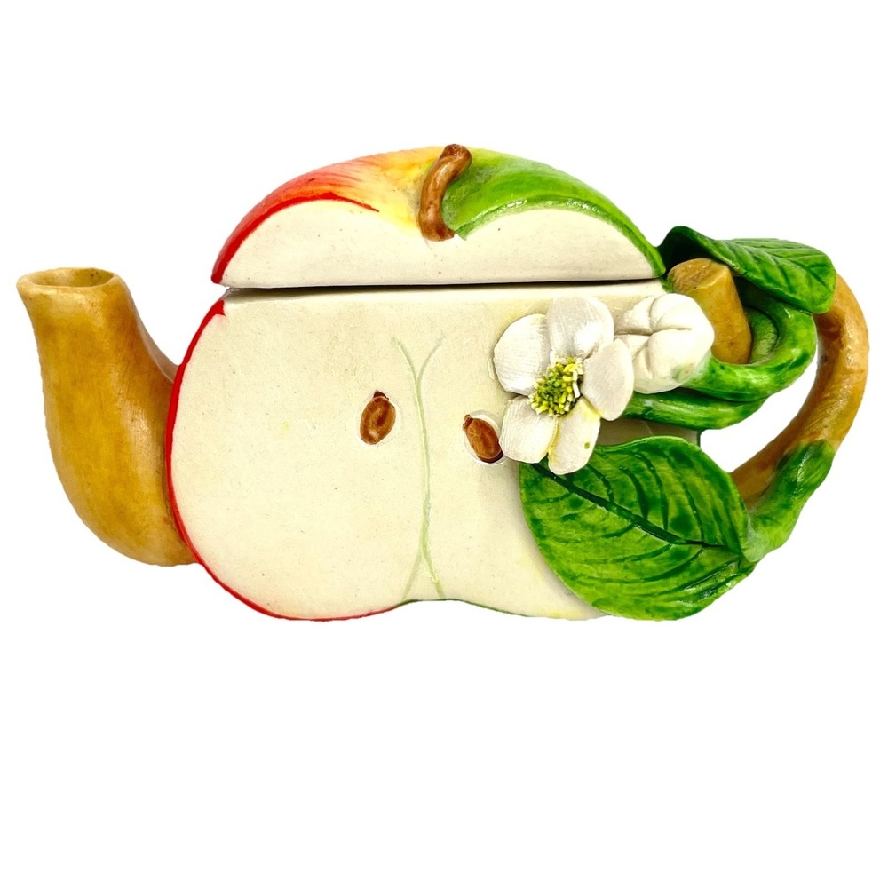Small Half Apple Shaped Teapot 3D Apple Blossom Country Kitsch Cottagecore Mini